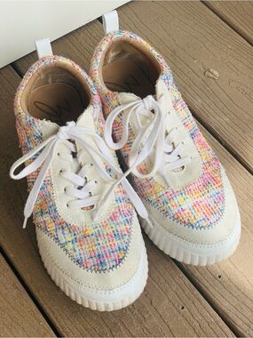 Zodiac Kids White Lace-Up Sneakers with Multicolor Tweed